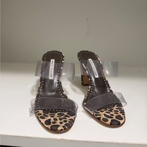 Manolo Blahnik Leopard Print Heels with Clear Straps